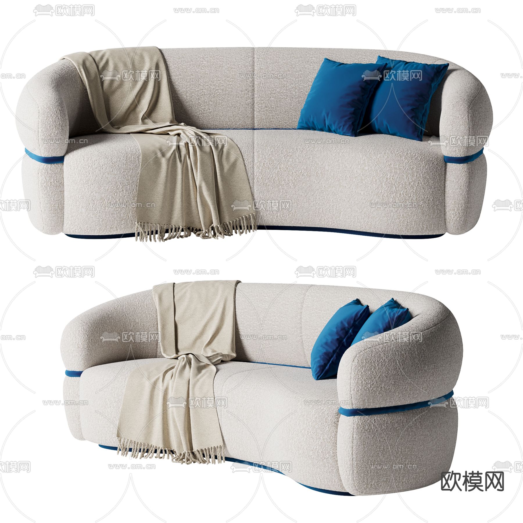 侘寂风灰白色弧形沙发3d模型下载