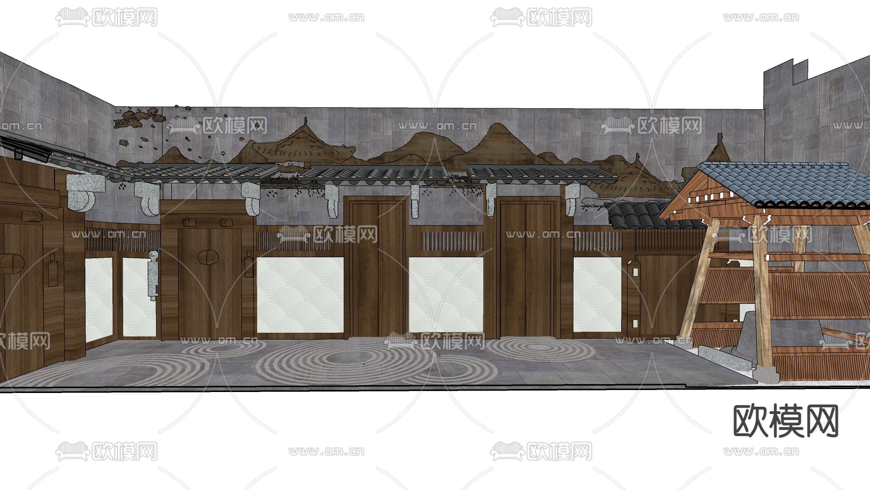 日式电梯厅su模型下载（渲染图3）