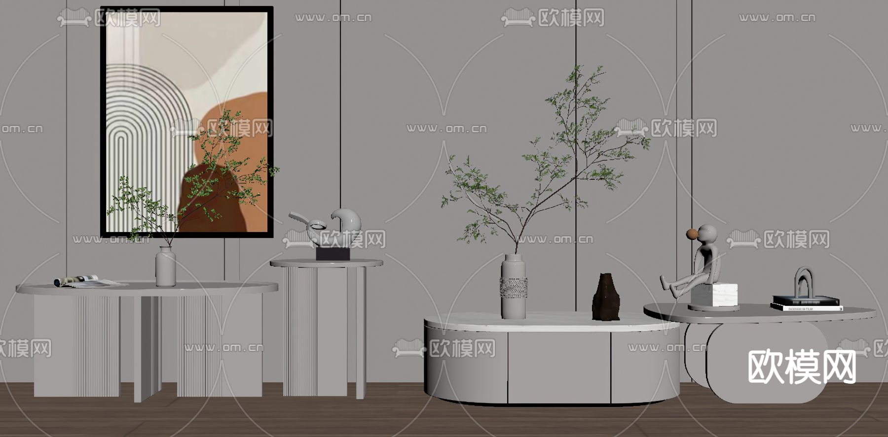 现代子母茶几组合su模型下载（渲染图2）