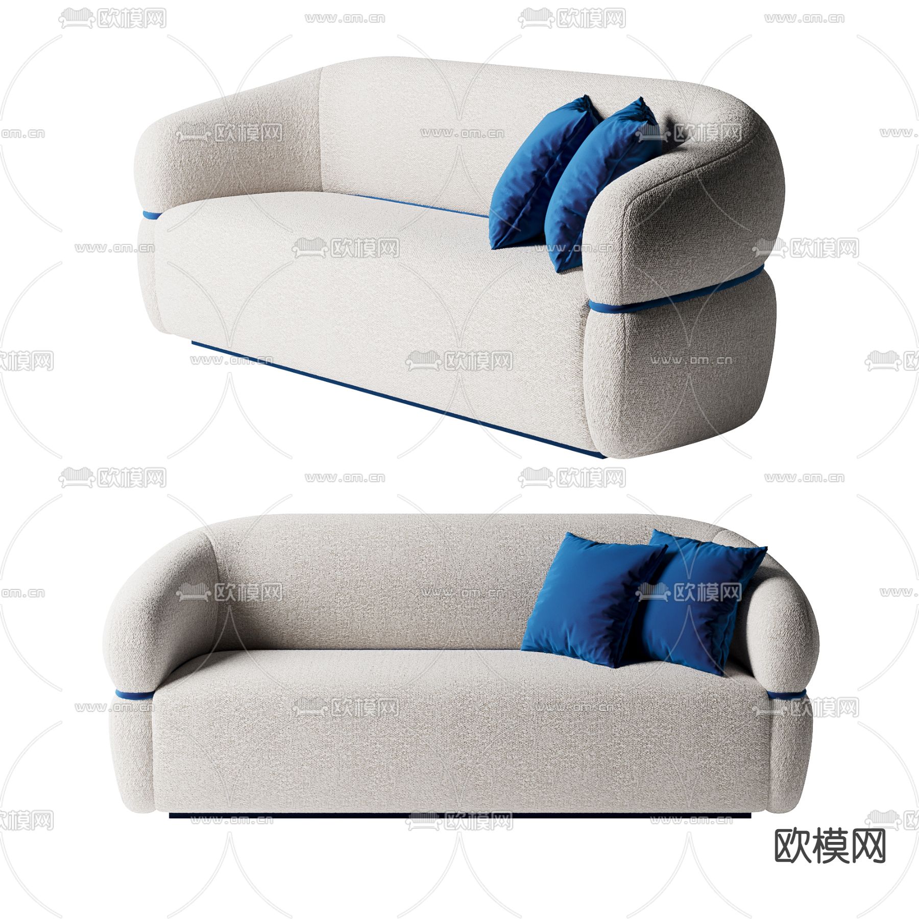 侘寂风灰白色多人沙发3d模型下载