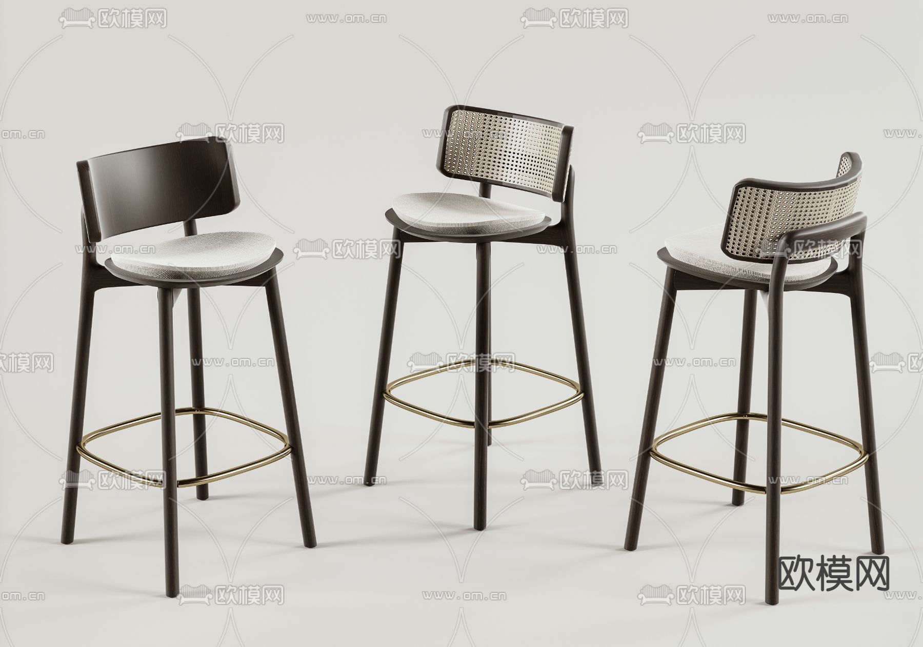 侘寂白色布艺吧台椅3d模型下载