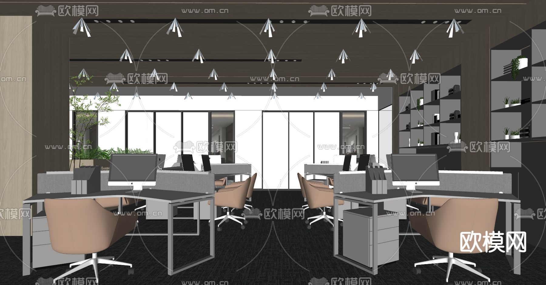 现代公共办公区su模型下载（渲染图2）