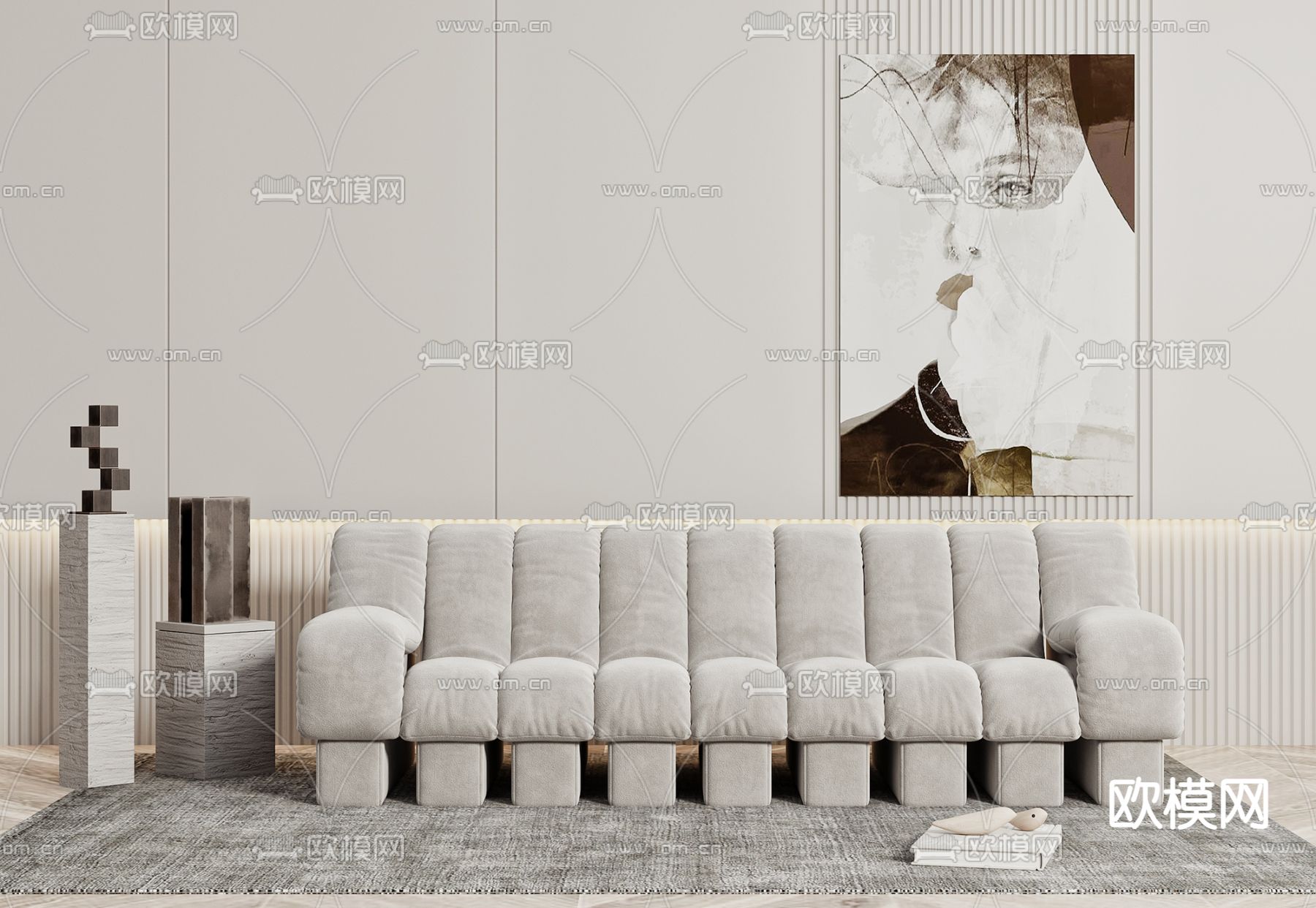 现代奶油色多脚休闲沙发3d模型下载