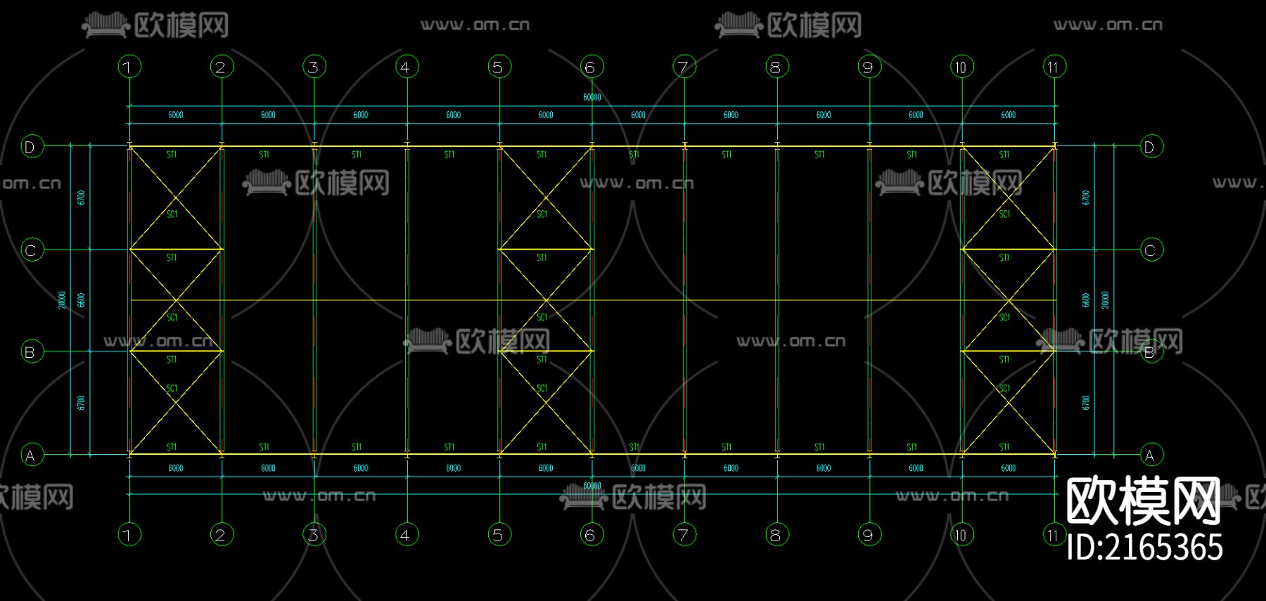 厦门20跨度工程CAD施工图下载（渲染图2）