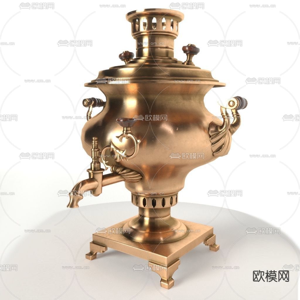 中式复古黄铜艺术雕花水壶免费3d模型下载