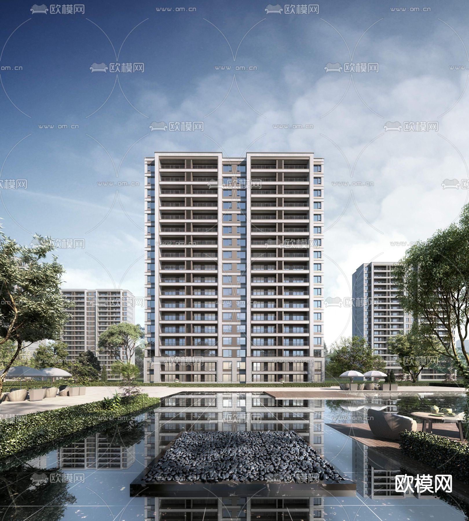 现代住宅楼建筑外观3d模型下载