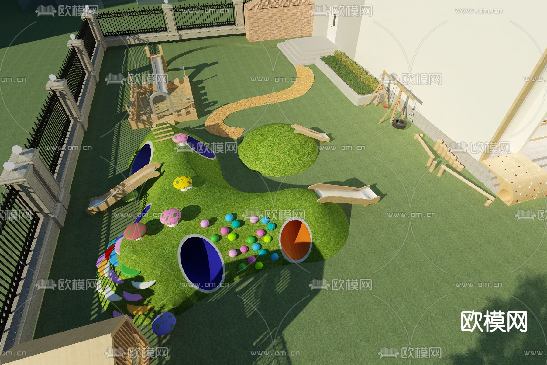 现代儿童滑梯游乐设备免费3d模型下载（渲染图2）