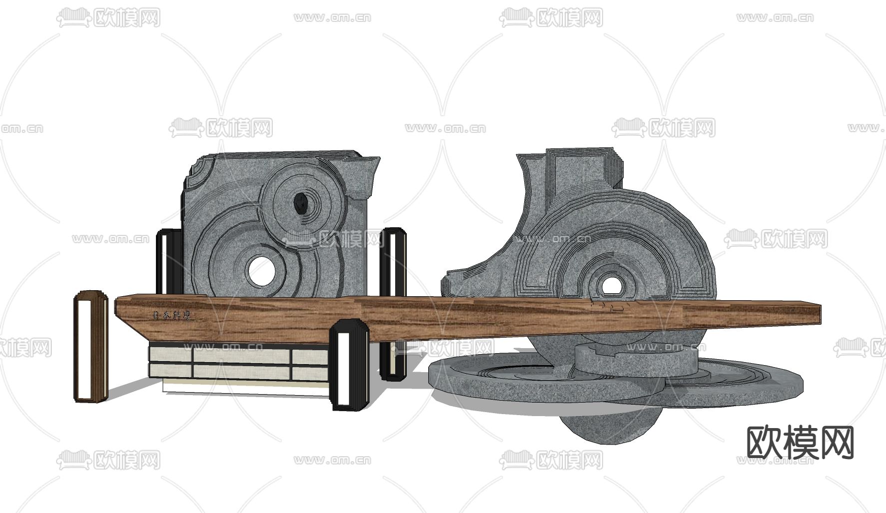 日式前台接待台su模型下载（渲染图1）
