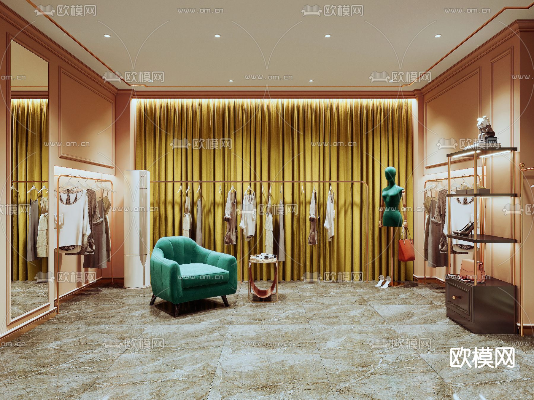 现代服装店直播间3d模型下载（渲染图2）