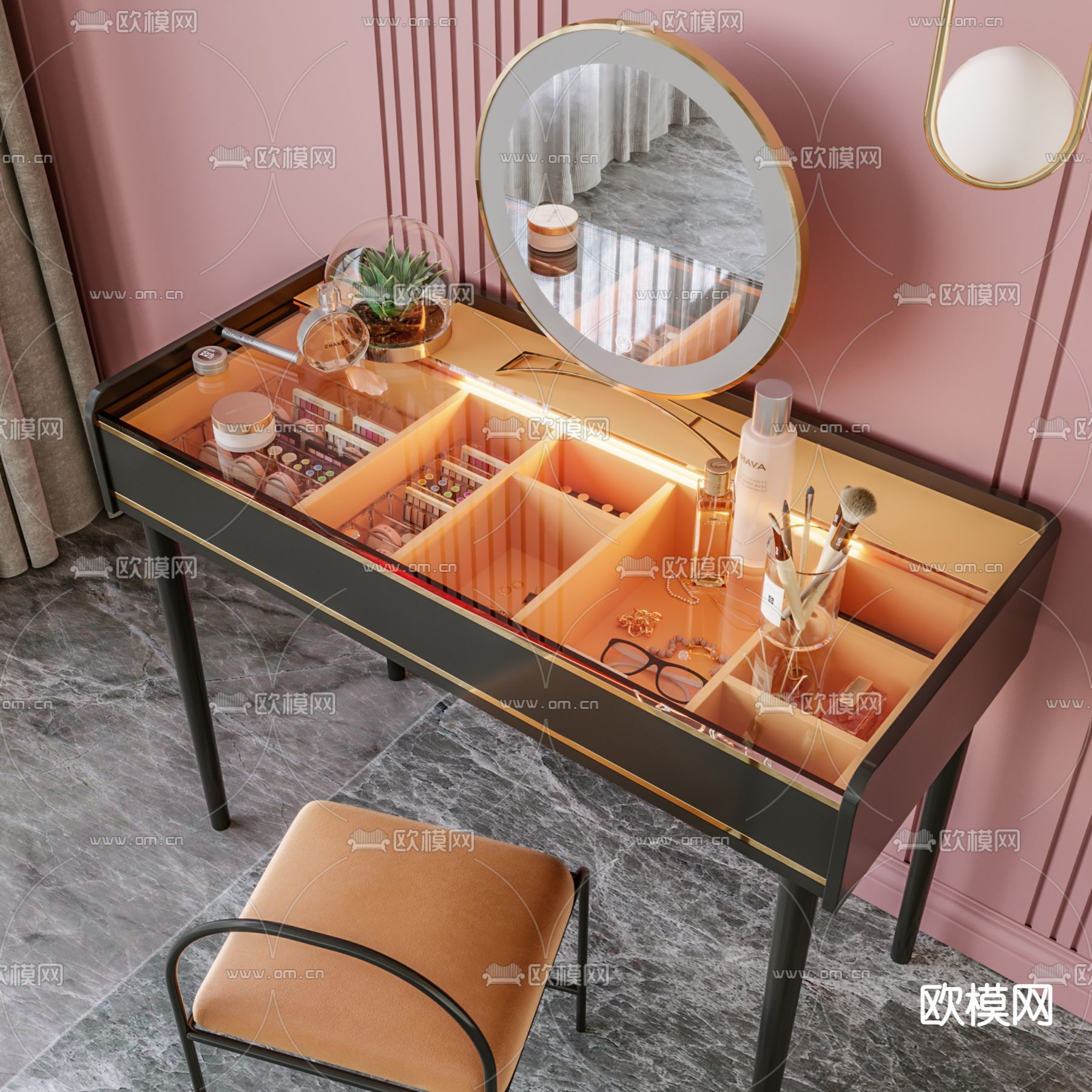 现代梳妆台su模型下载（渲染图1）