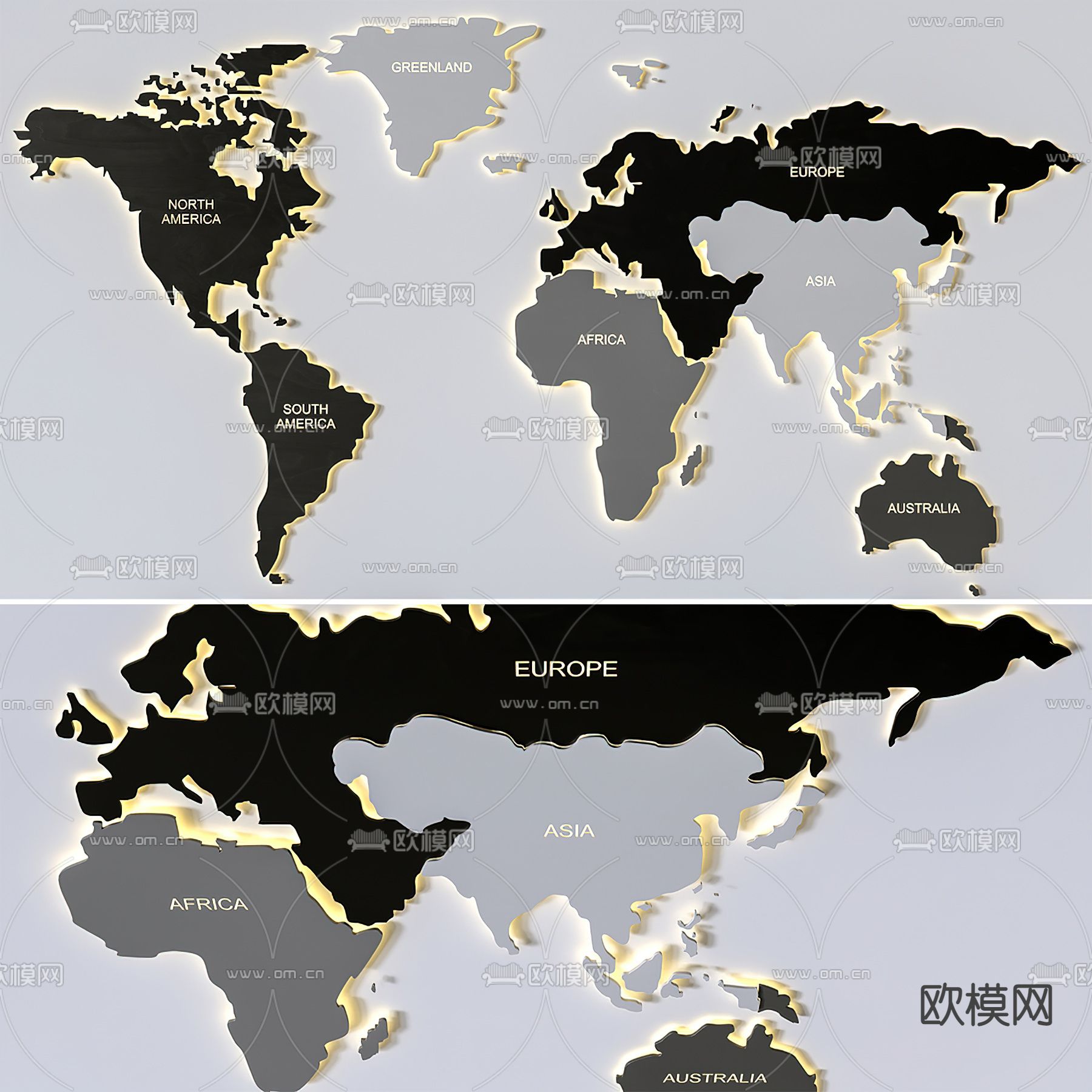 现代世界地图板块立体墙饰3d模型下载