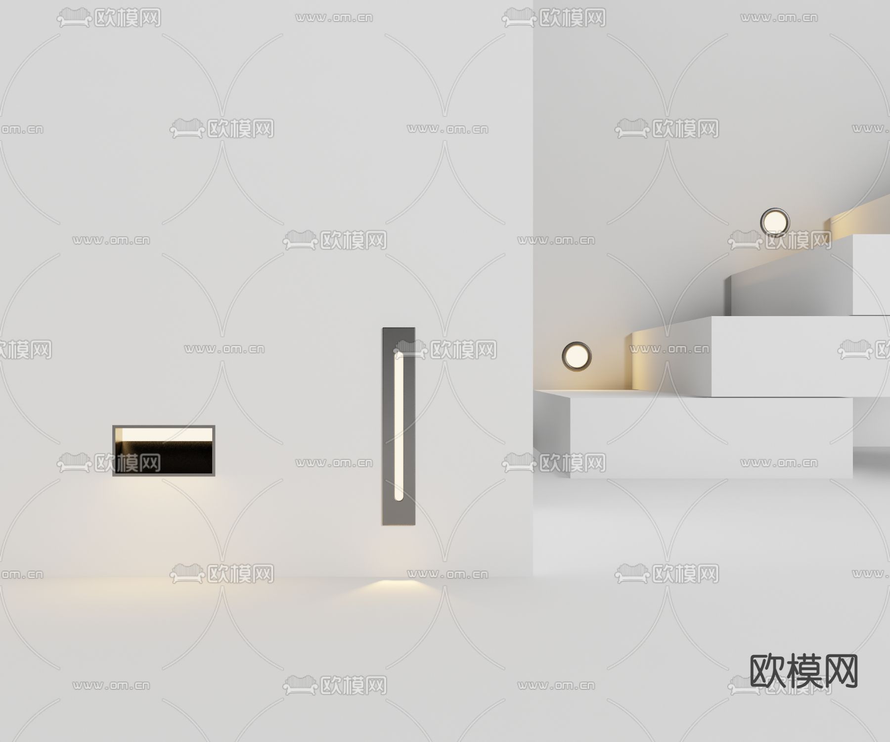 现代踢脚感应壁灯su模型下载（渲染图1）