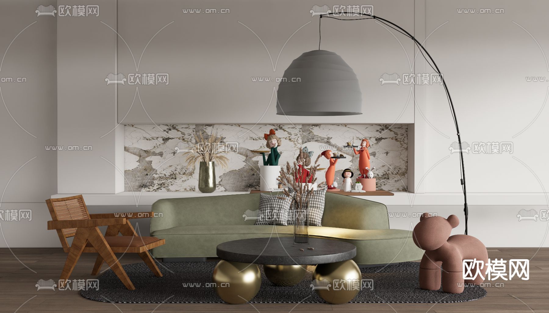 北欧布艺沙发组合su模型下载（渲染图1）