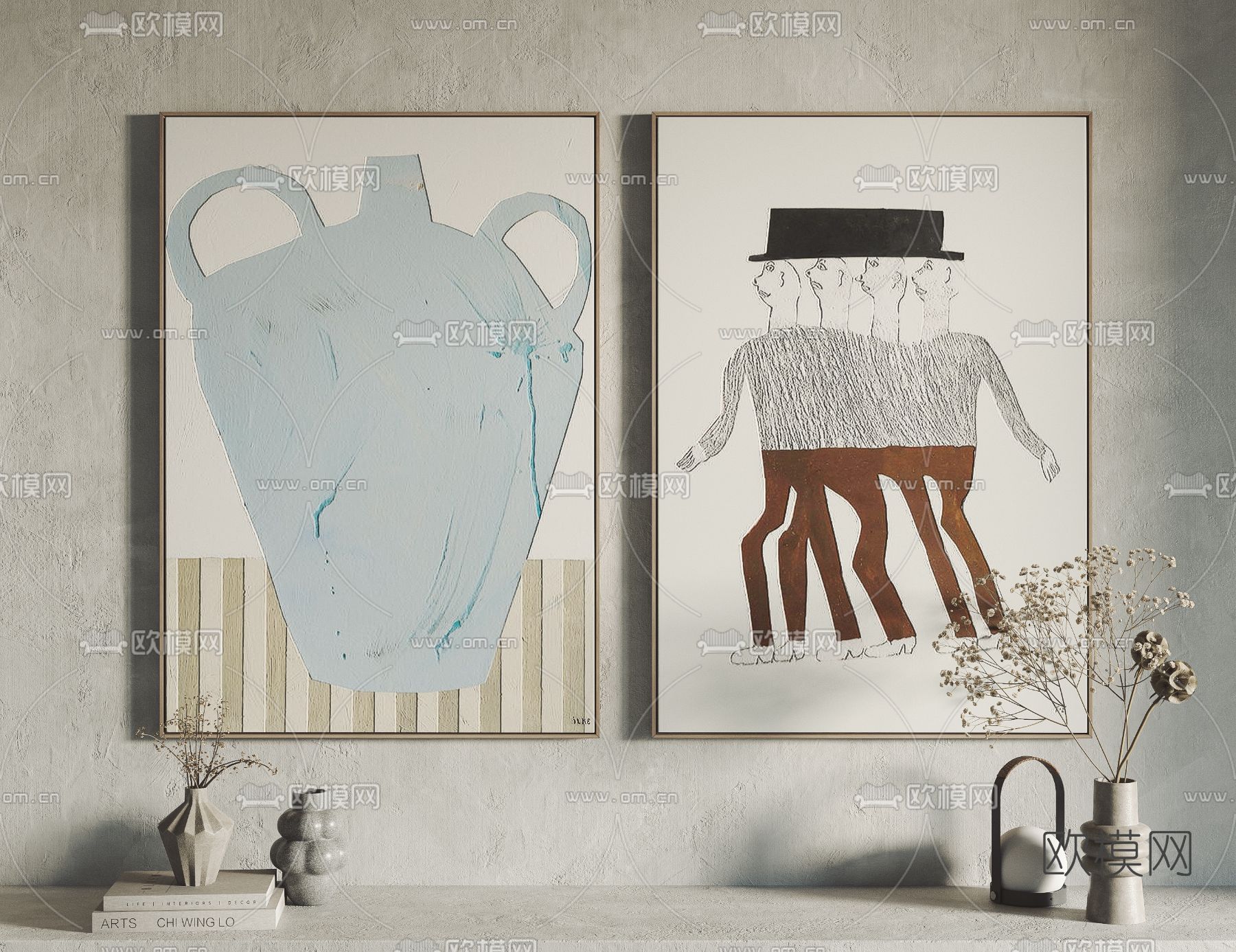 北欧抽象装饰画3d模型下载