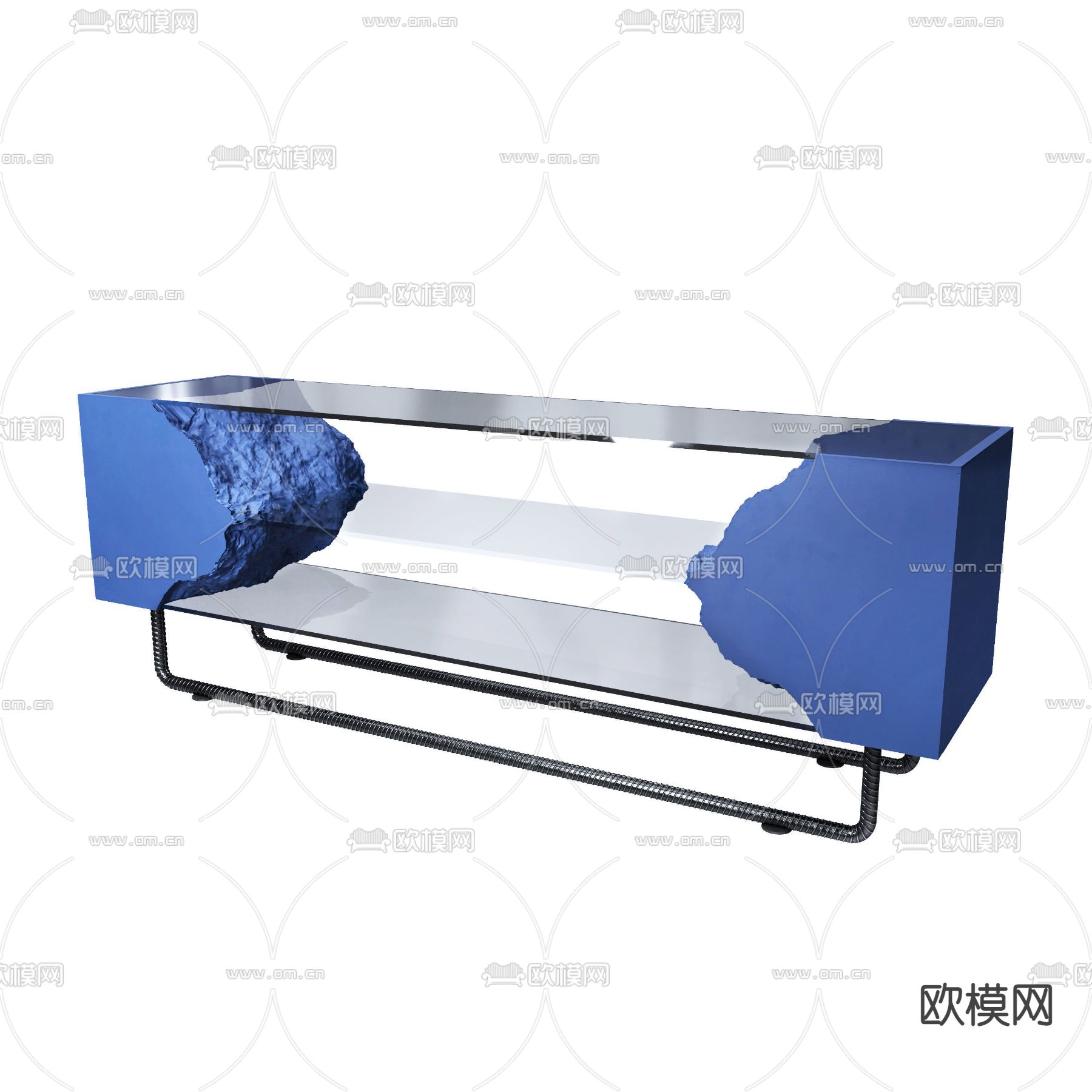 工业风艺术水泥块钢筋玻璃边柜免费3d模型下载