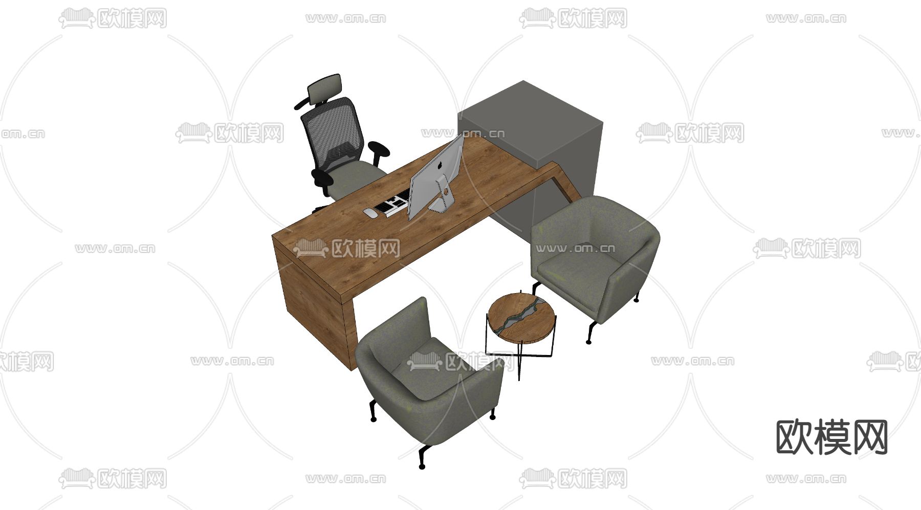 现代办公桌椅su模型下载（渲染图2）