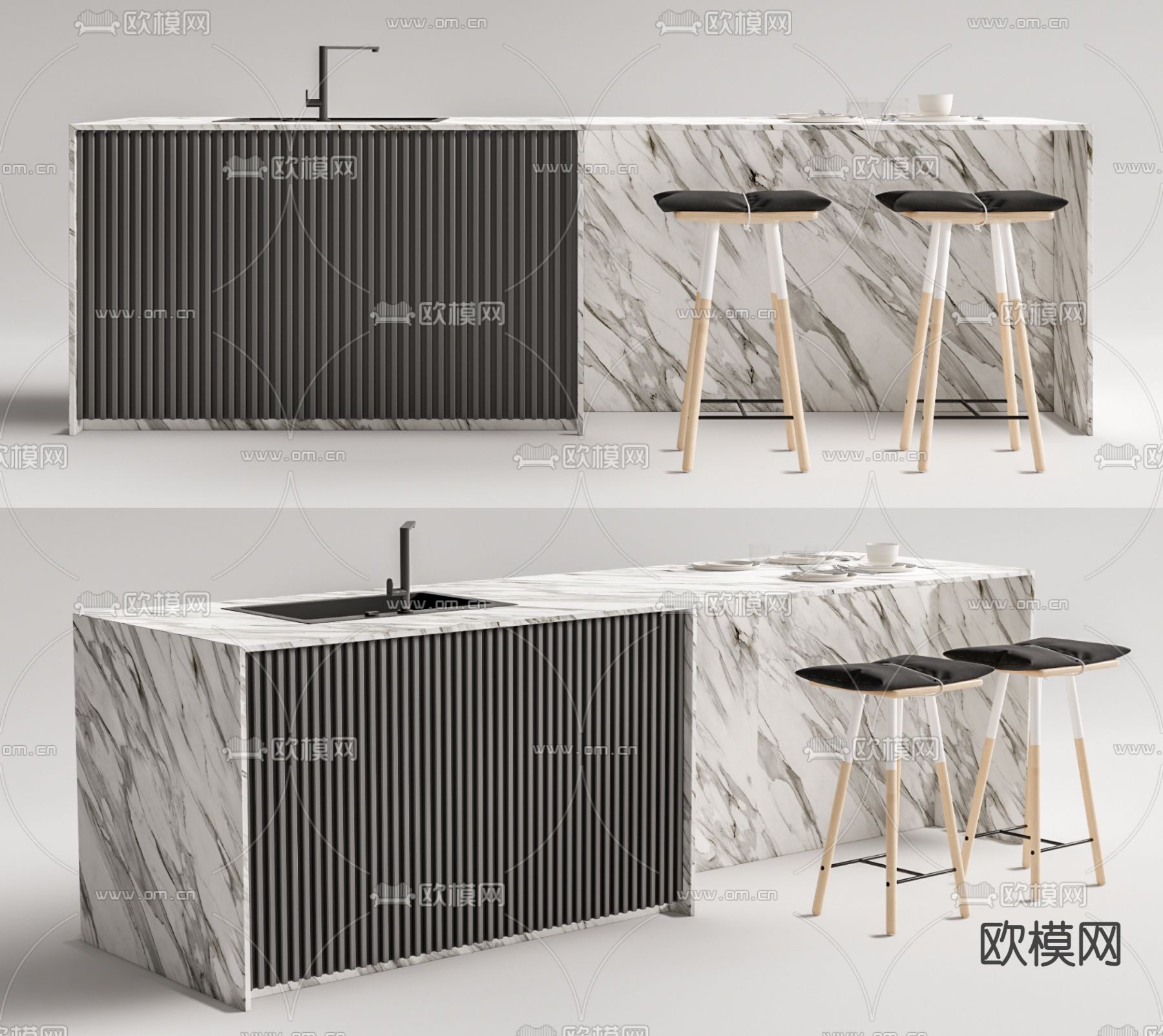 现代大理石吧台su模型下载（渲染图1）