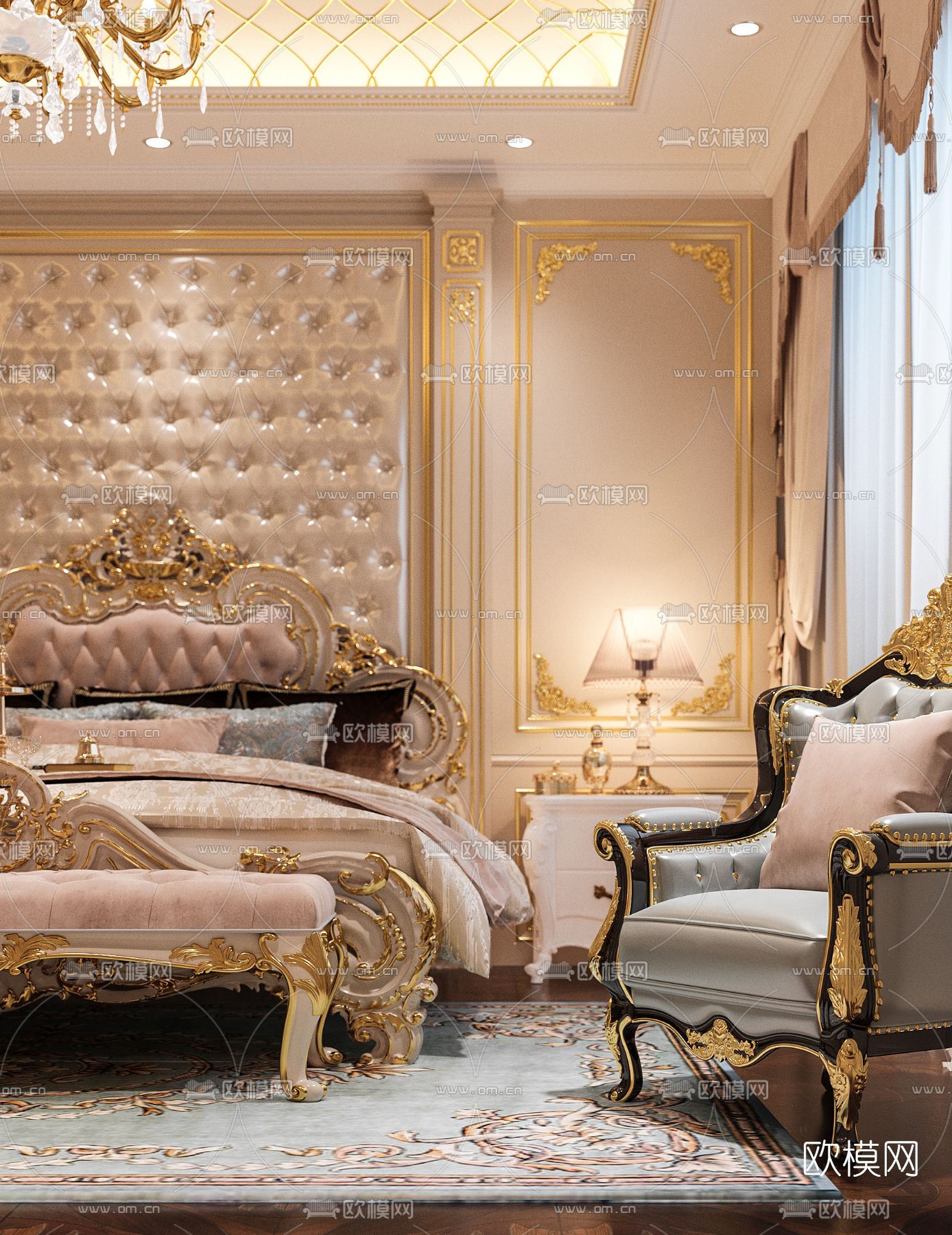 欧式卧室主人房3d模型下载（渲染图2）