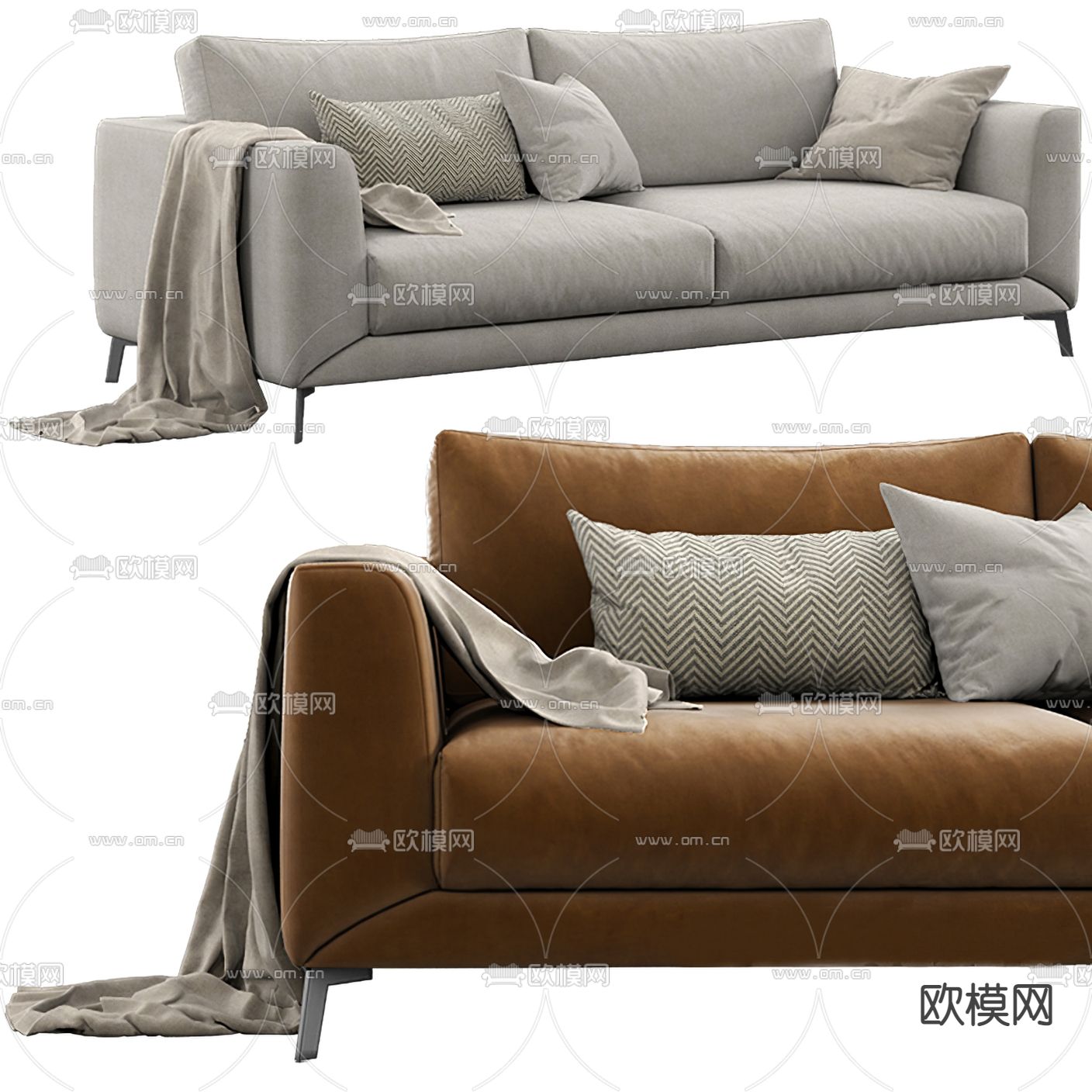现代咖色布艺双人沙发3d模型下载_ID12008354_3dmax免费模型-欧模网