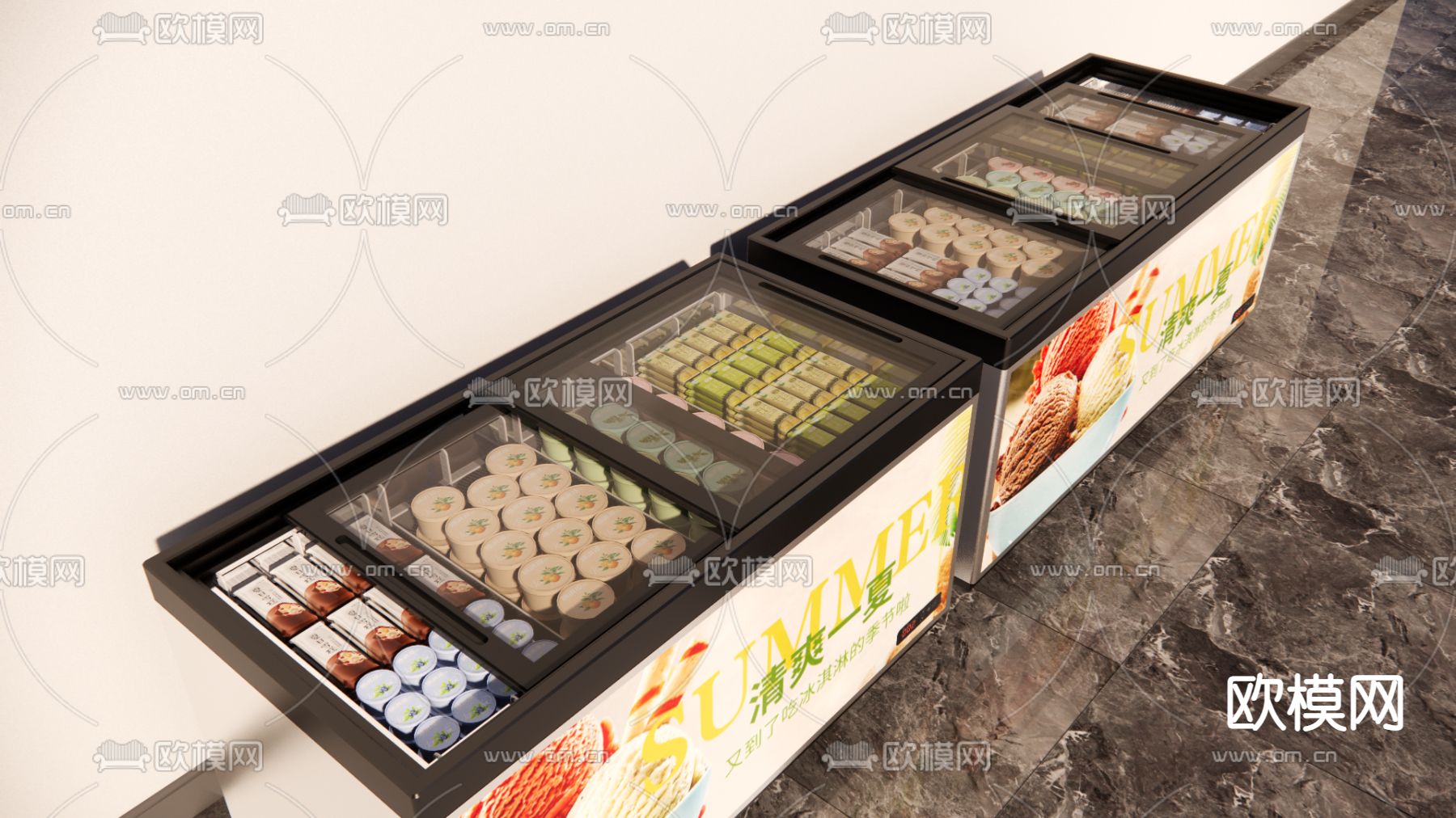 现代冰柜超市冰柜su模型