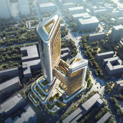 高层办公楼鸟瞰3d模型