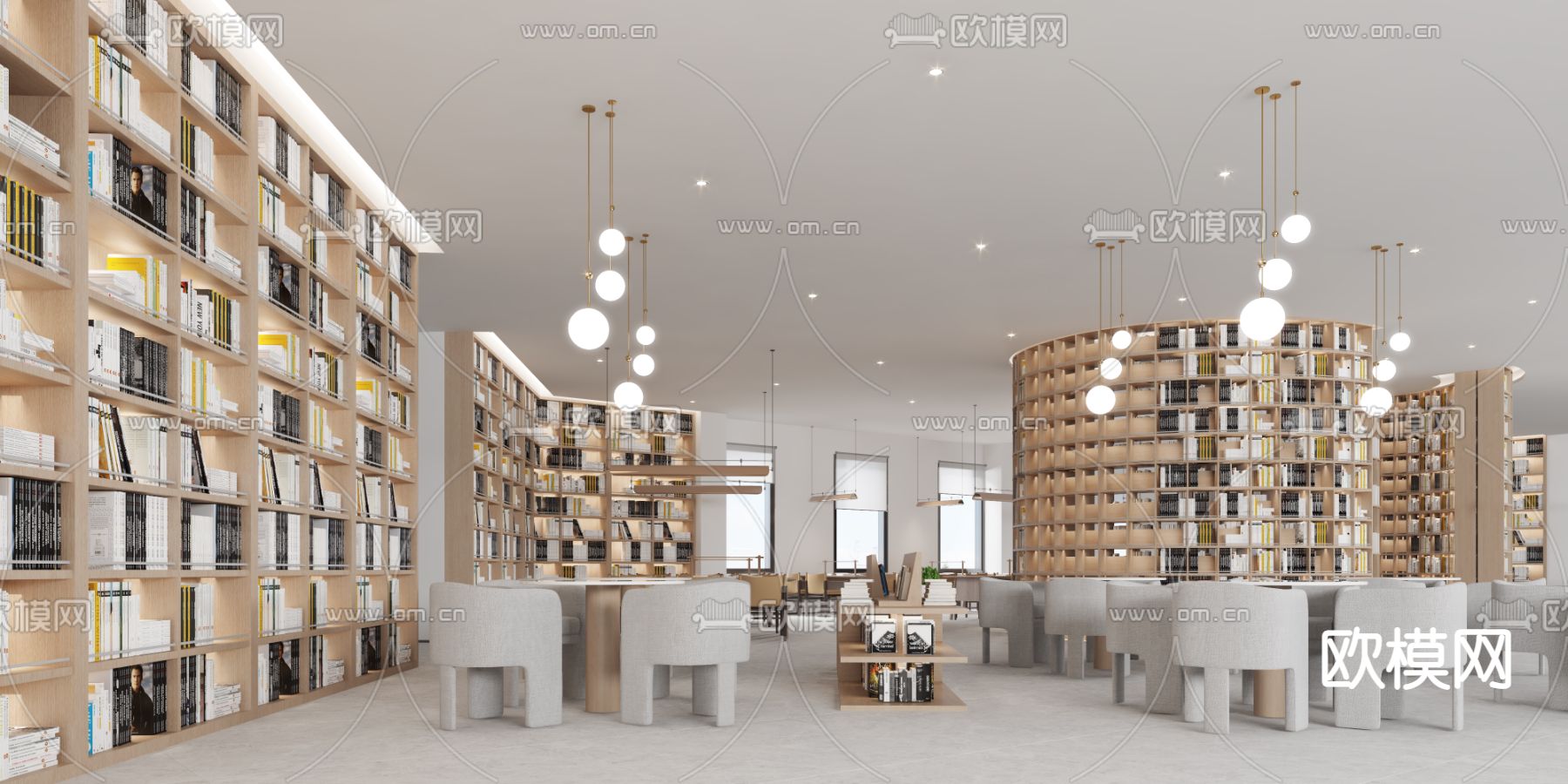 现代简约图书馆阅览区3d模型下载