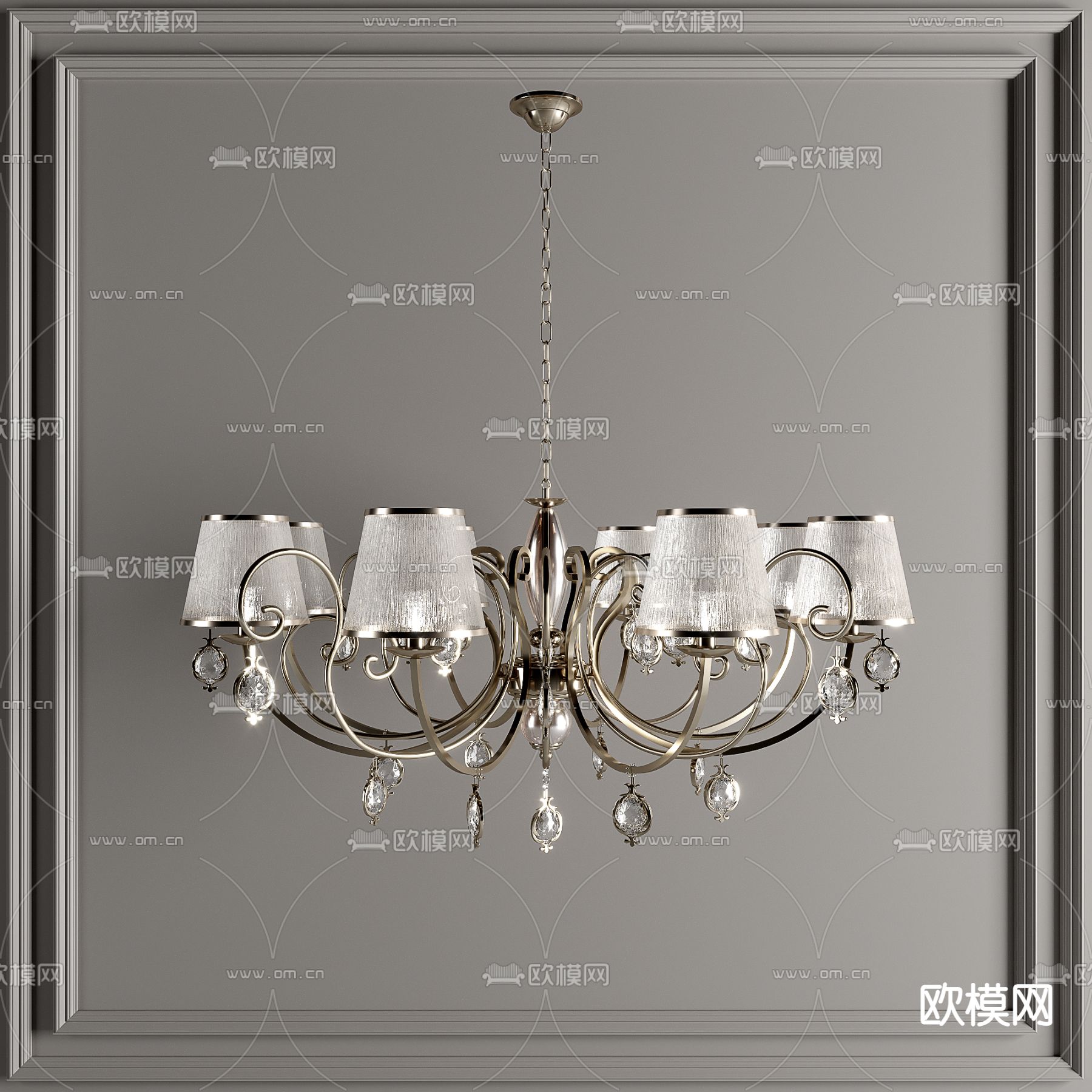 现代轻奢水晶多头吊灯3d模型下载