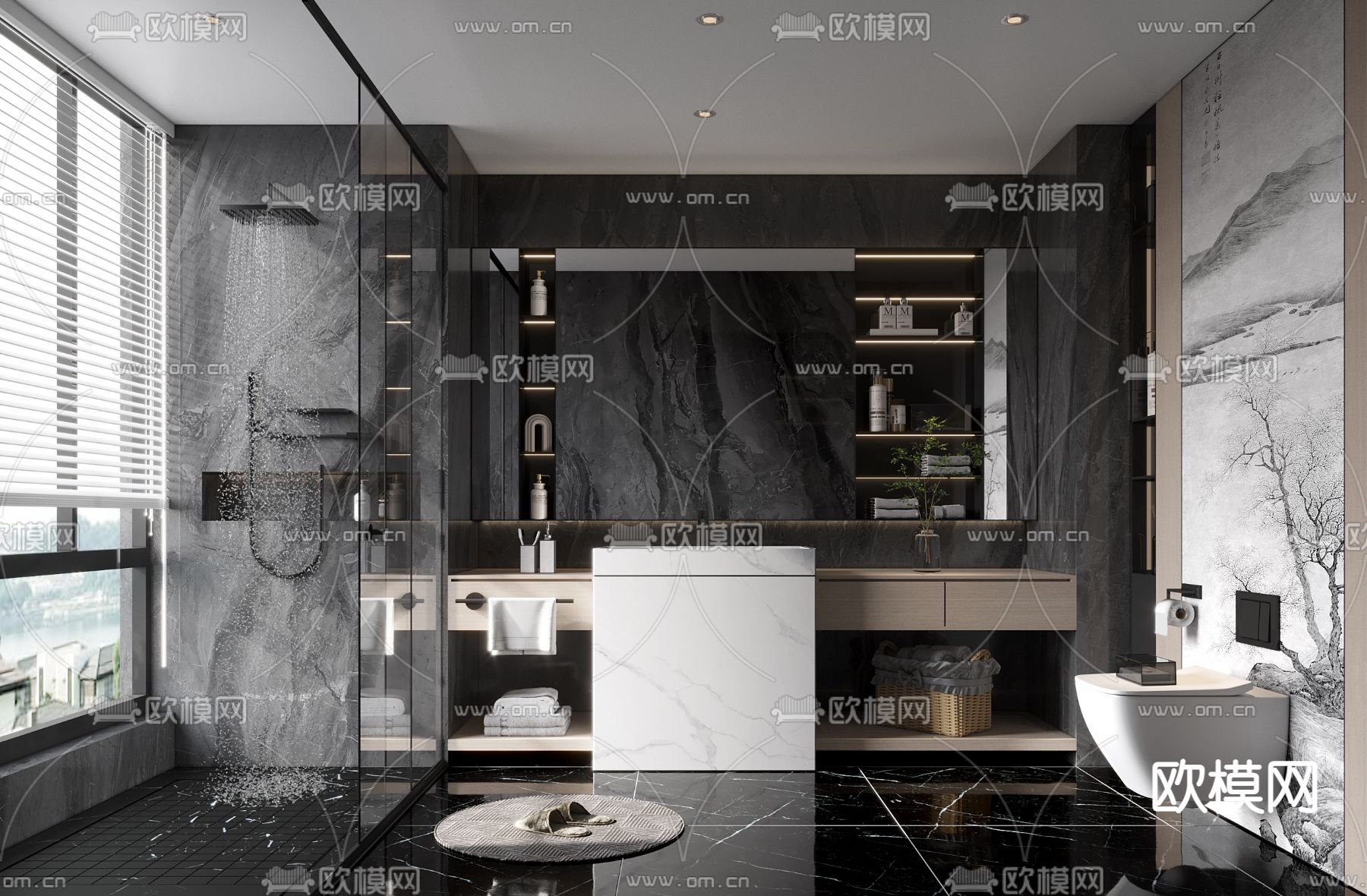 现代高级灰卫生间浴室3d模型下载
