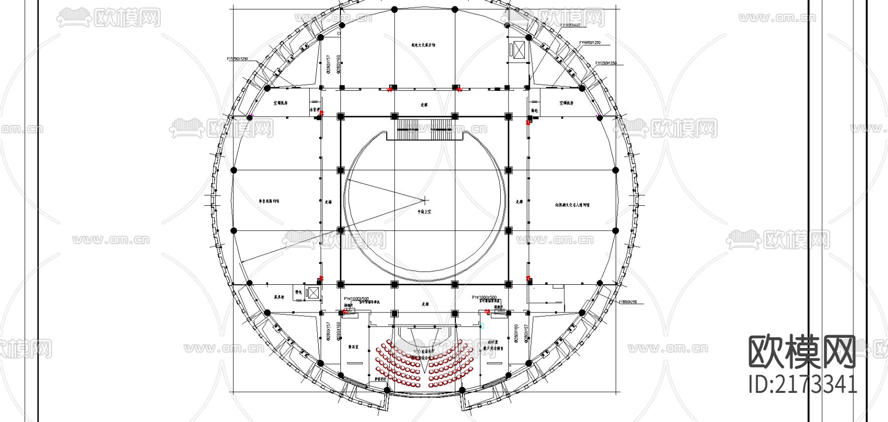 圆形博物馆建筑cad施工图下载（渲染图3）