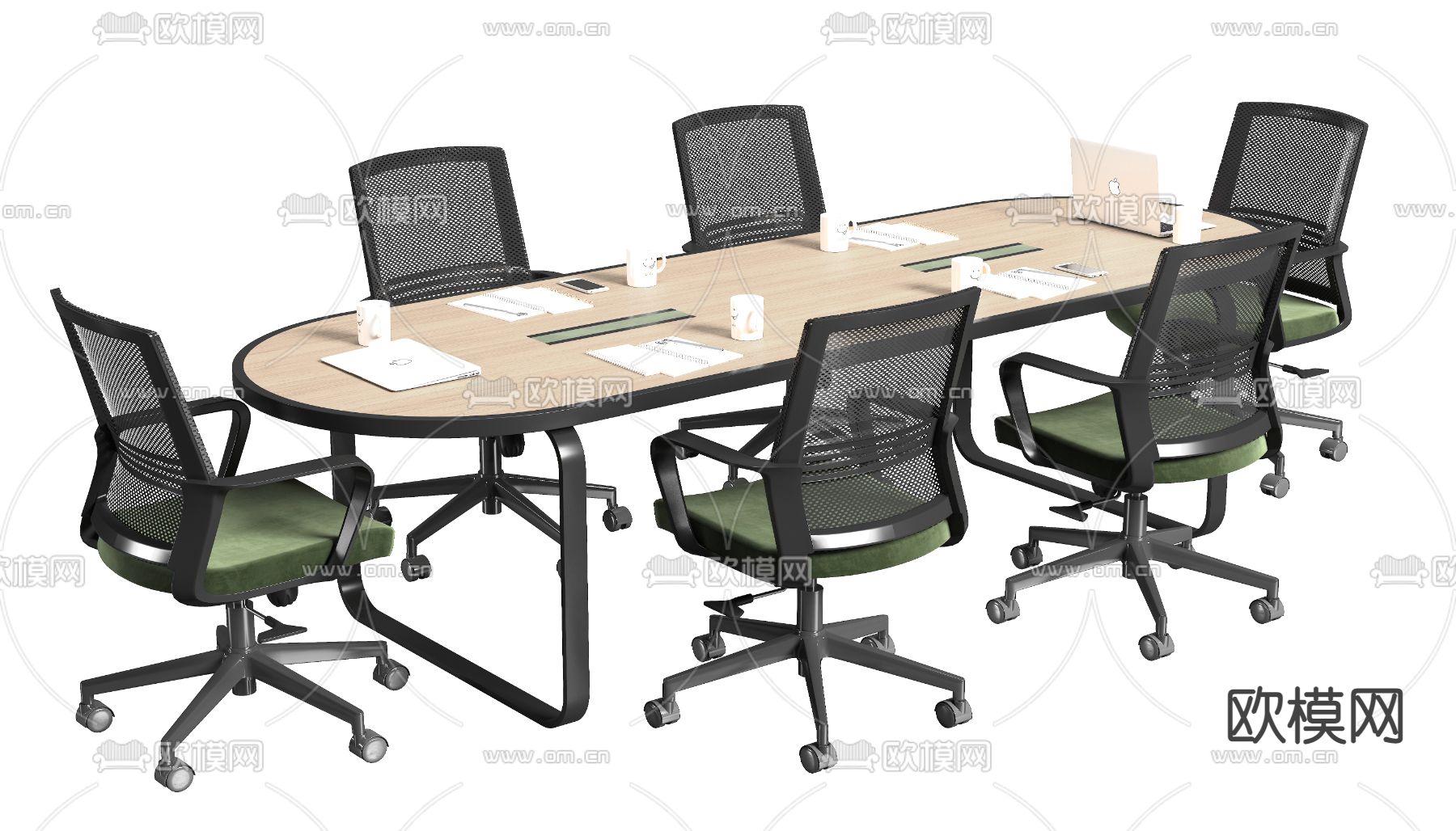 工业风椭圆会议桌椅3d模型下载