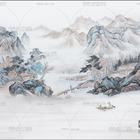 中式水墨山水壁画