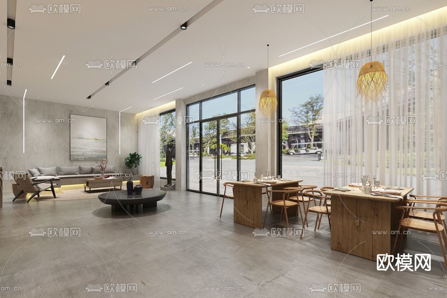 侘寂民宿大堂3d模型下载(渲染图1)