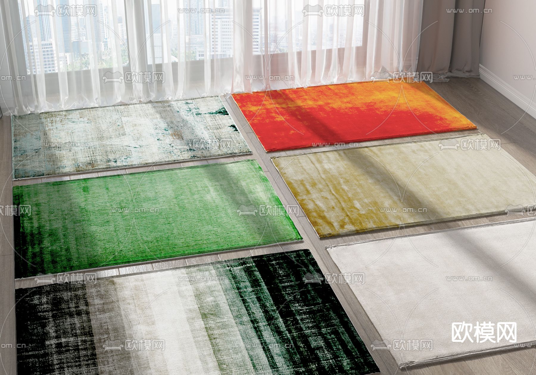 现代地毯组合3d模型下载