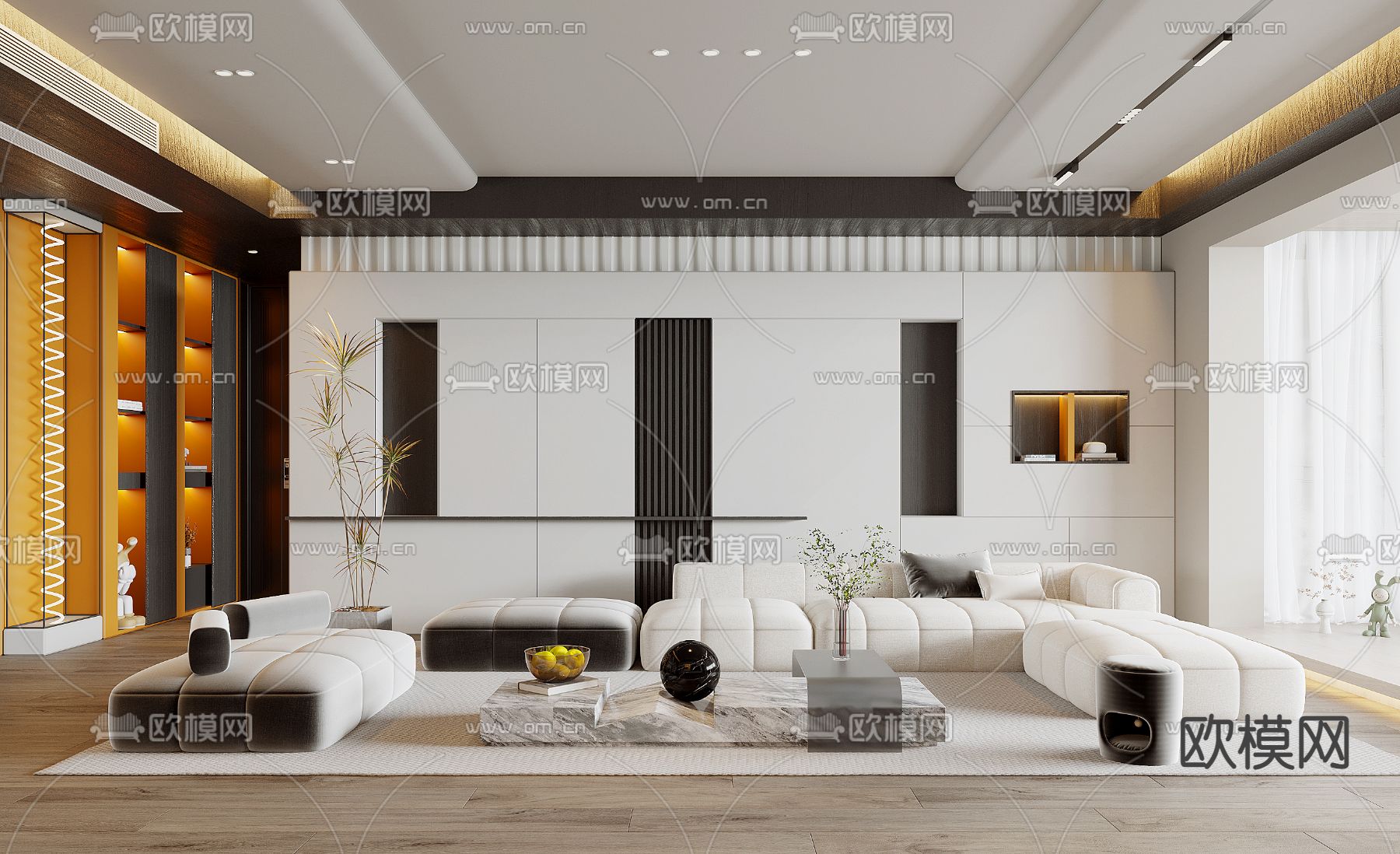 现代简约客餐厅3d模型下载（渲染图1）