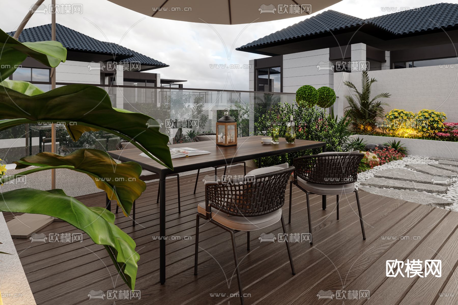 现代别墅露天阳台3d模型下载（渲染图2）