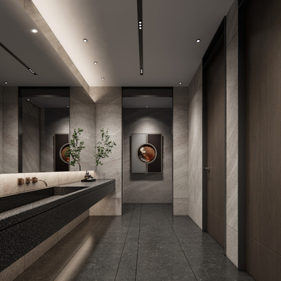  现代酒店公共卫生间su模型 