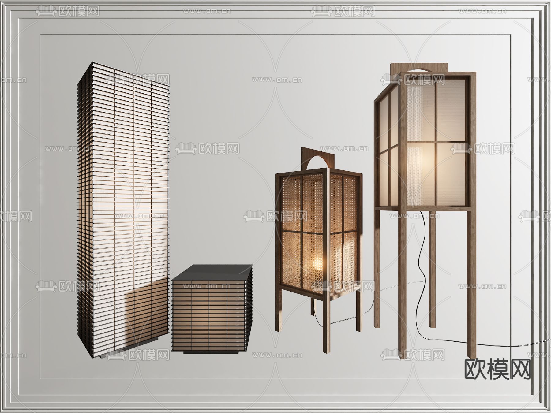 日式藤编竹编装饰落地灯3d模型下载