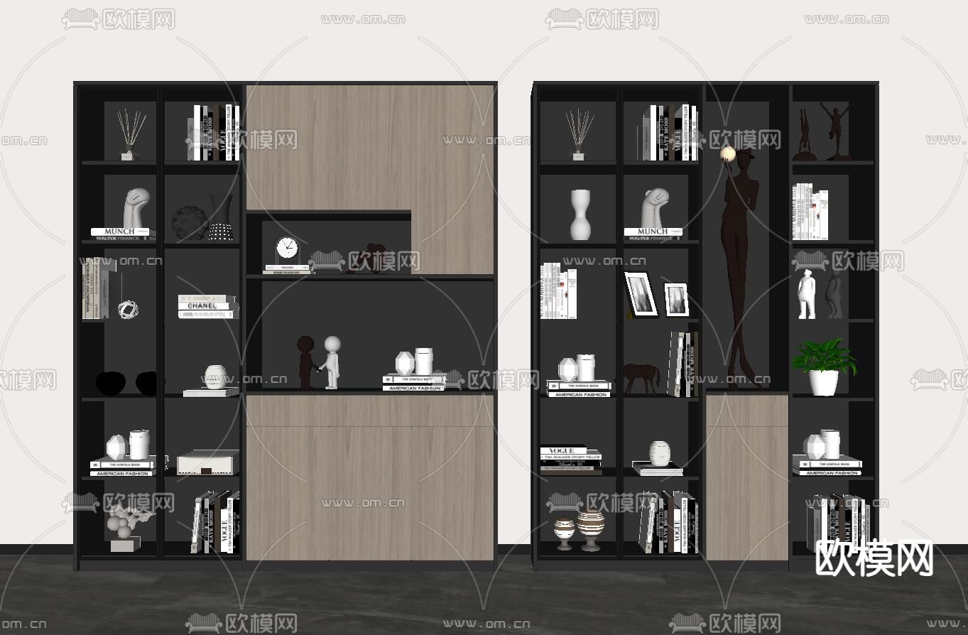 现代轻奢书柜su模型下载（渲染图2）