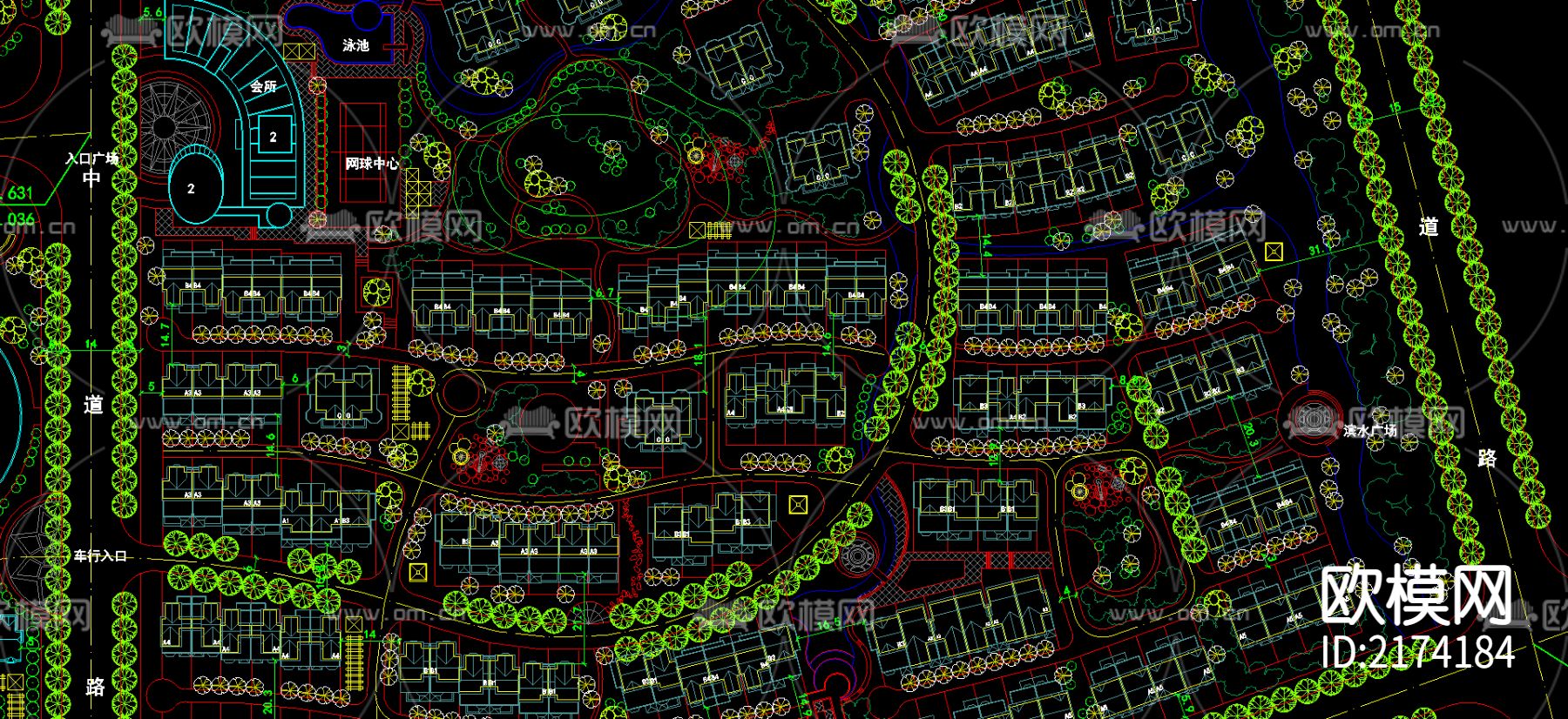 高档住宅区平面cad图库下载（渲染图2）