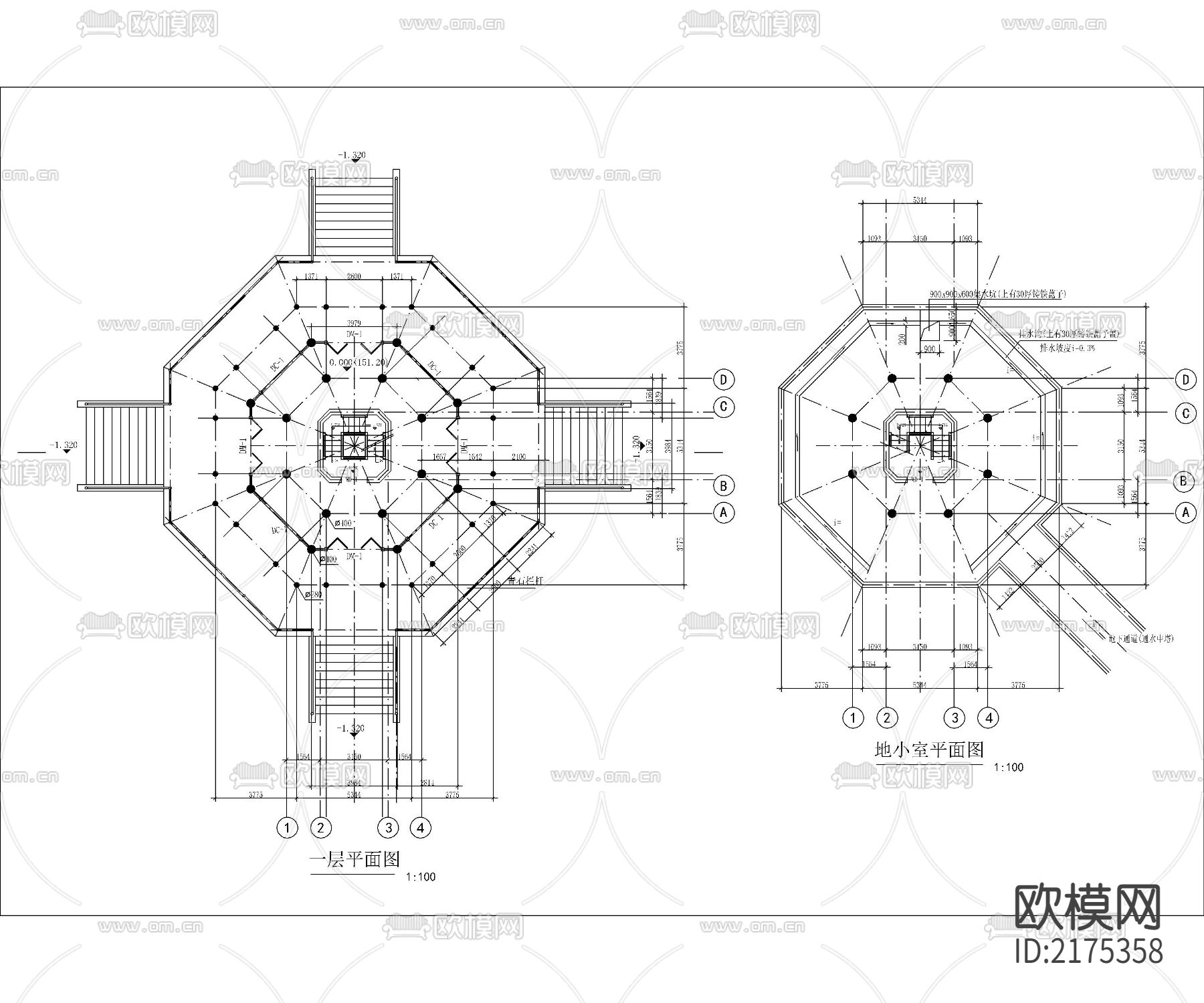 七层仿古佛塔建筑CAD施工图下载（渲染图3）