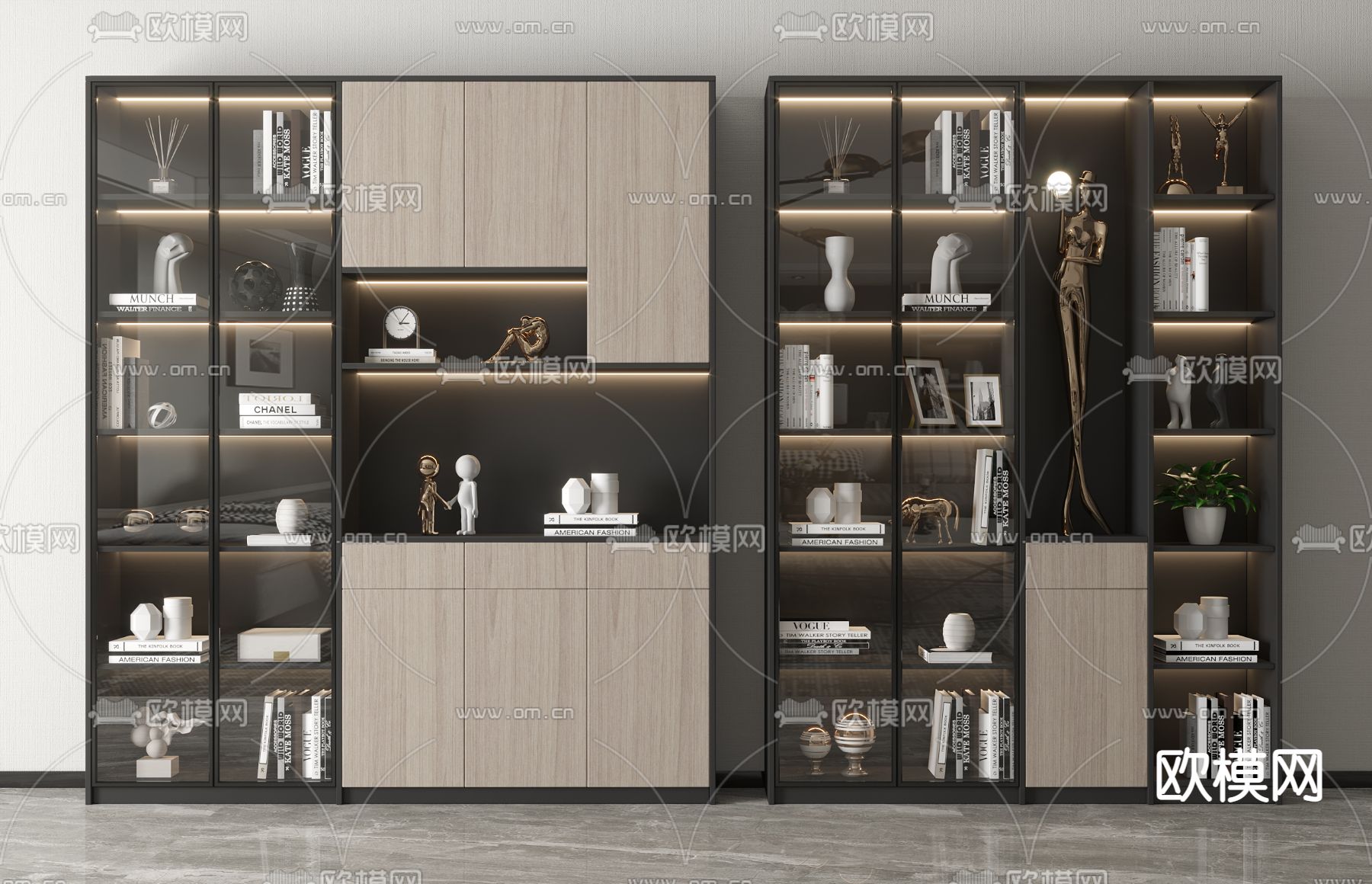 现代轻奢书柜su模型下载（渲染图1）