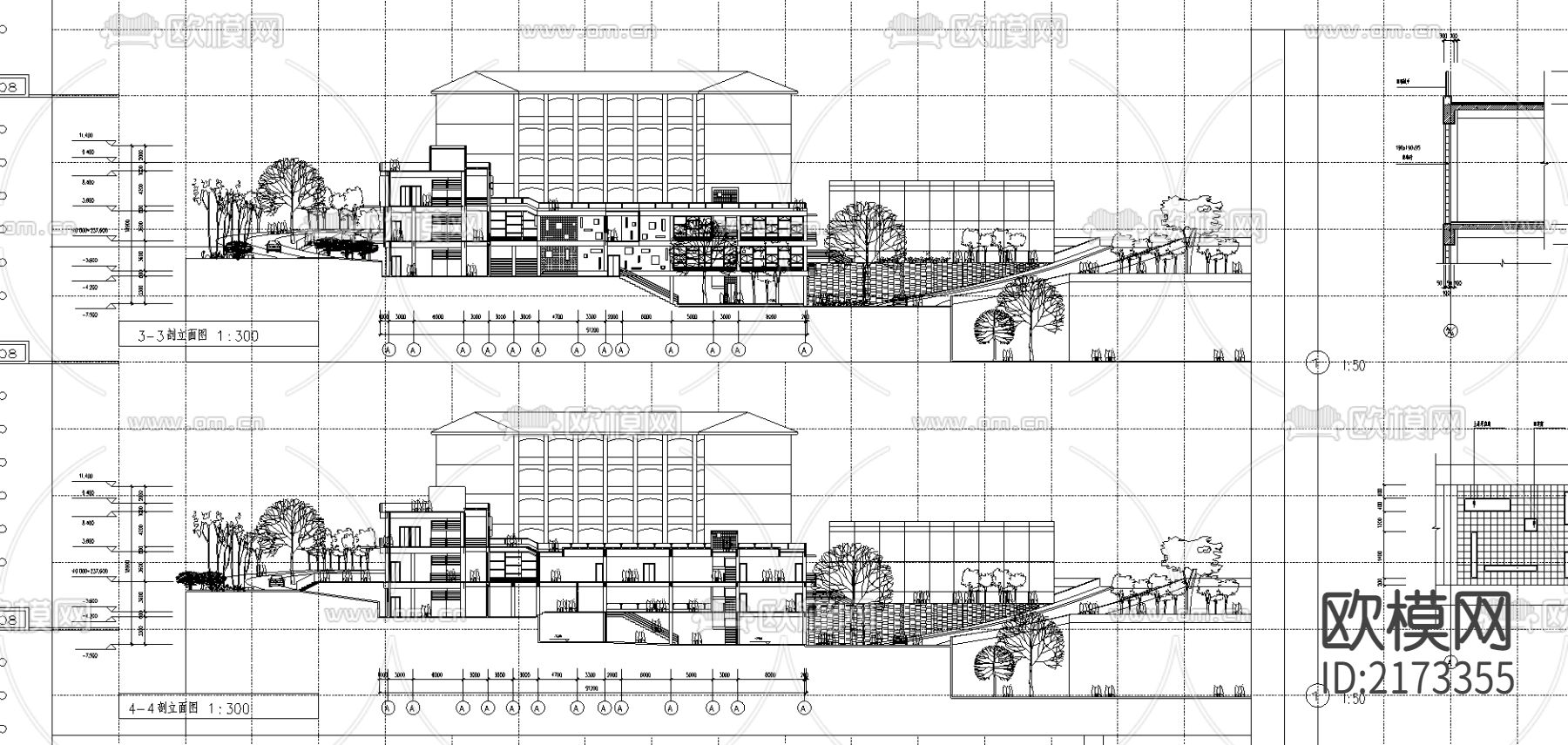 大学生学术研习中心设计CAD施工图下载（渲染图1）