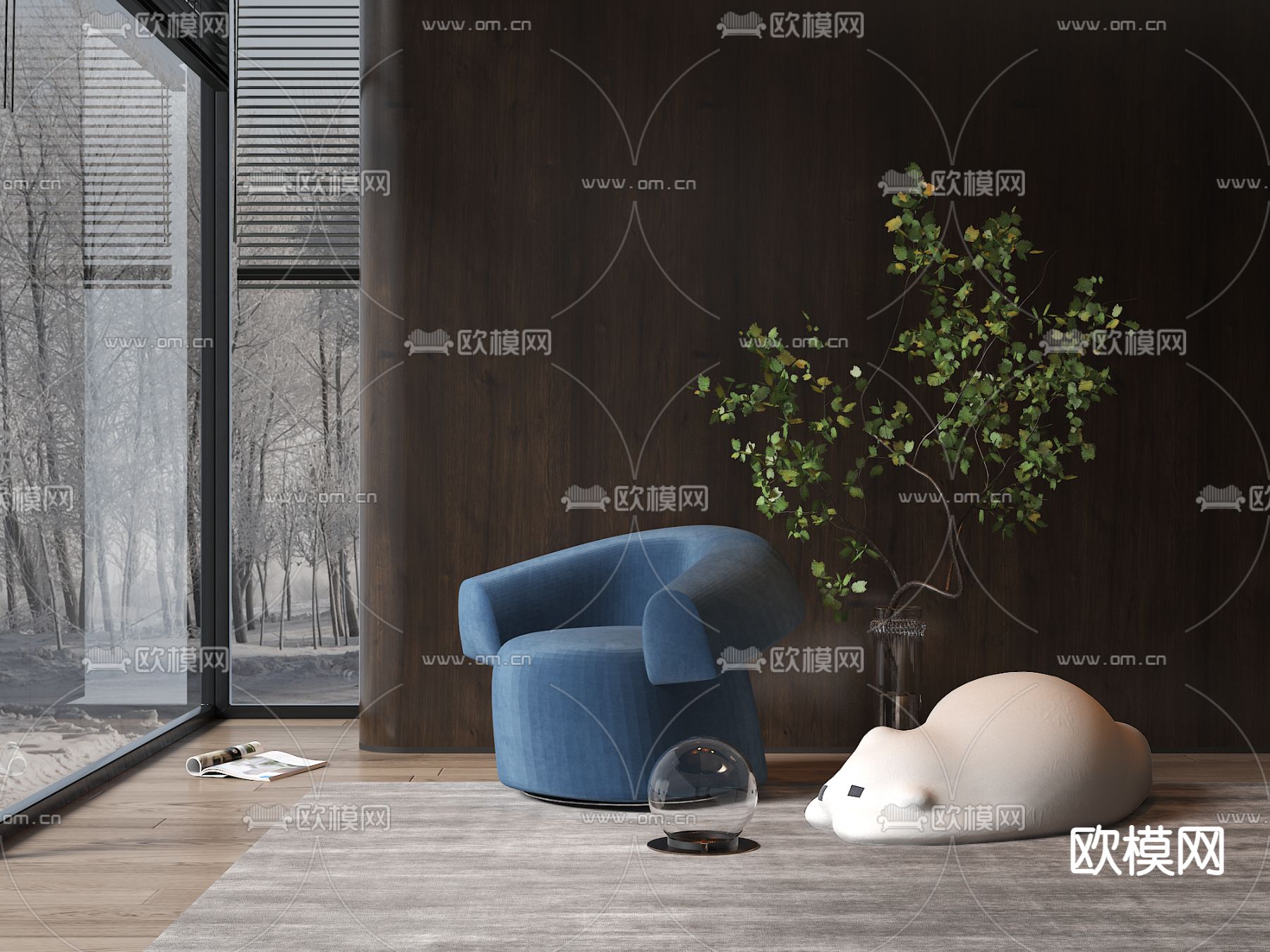 现代蓝色沙发大白熊沙发3d模型下载