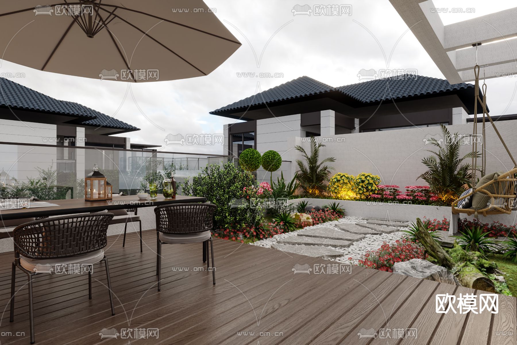 现代别墅露天阳台3d模型下载（渲染图3）