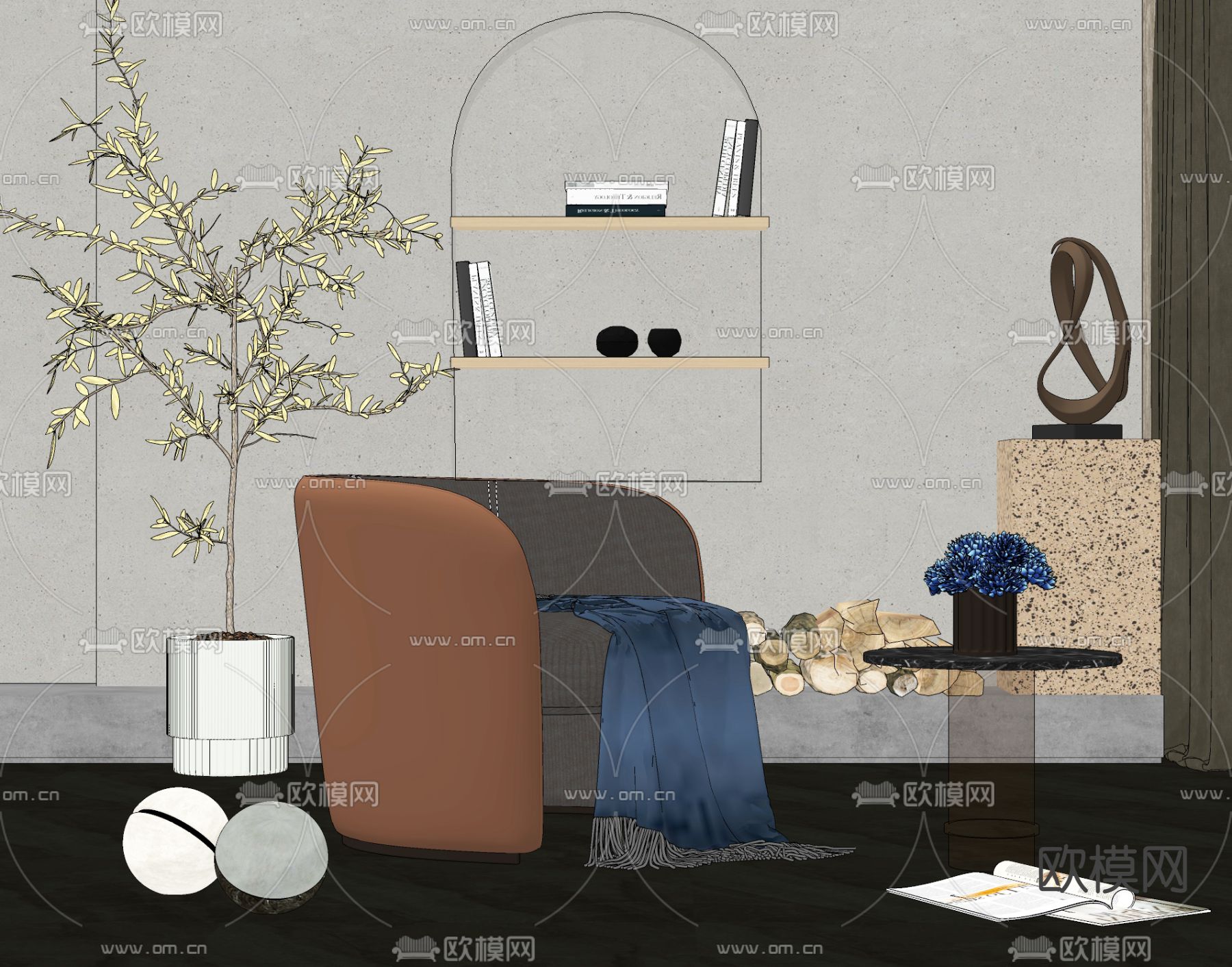 现代轻奢单人沙发su模型下载（渲染图2）