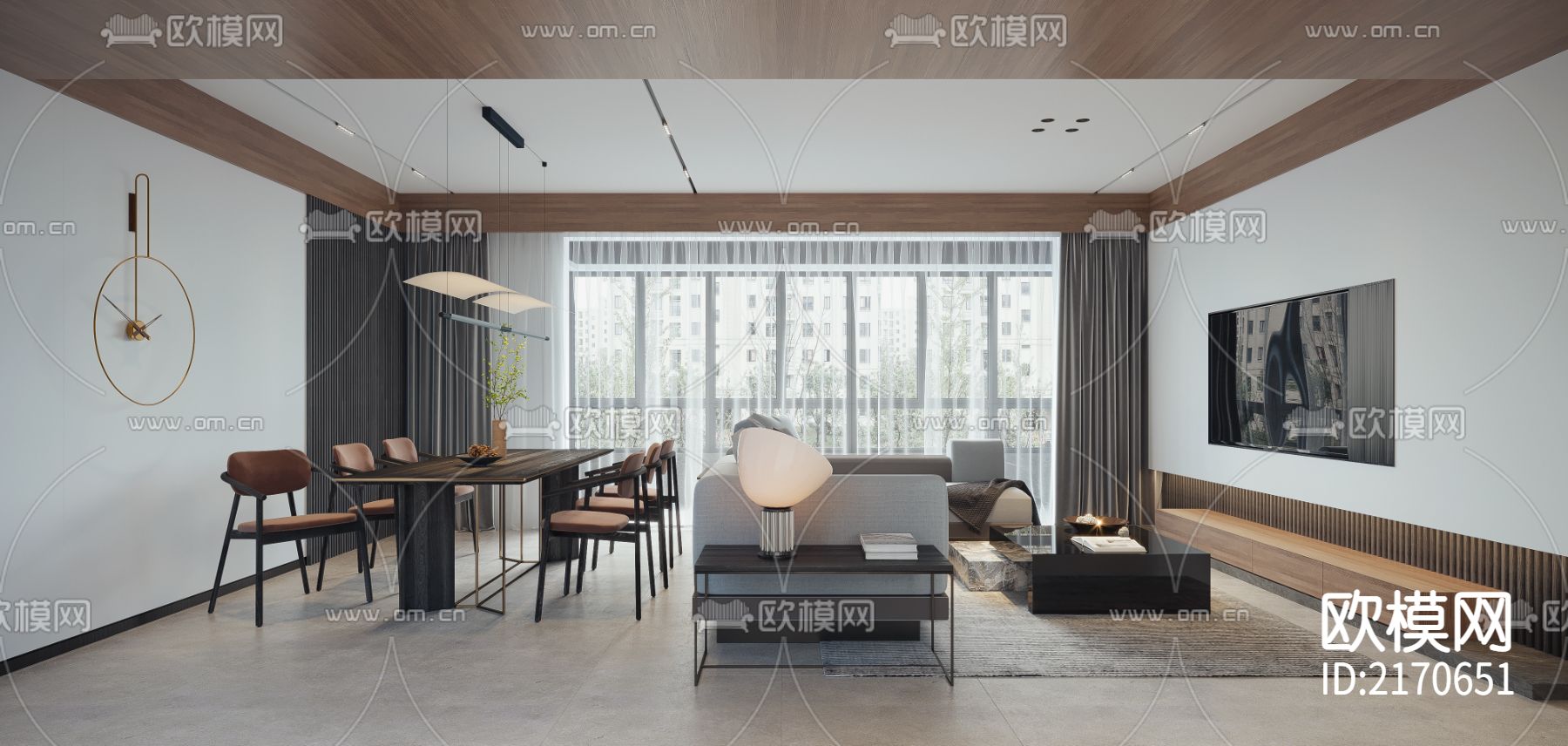 万科翡翠东方现代风大平层CAD施工图下载（渲染图1）