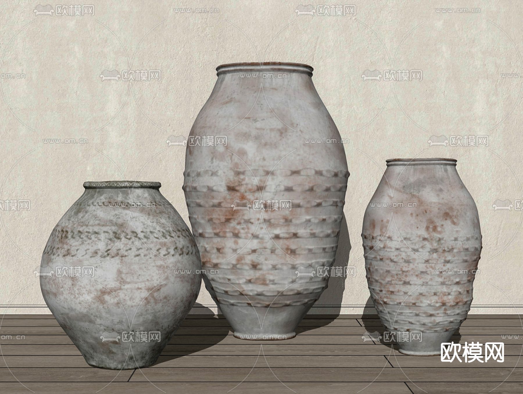 侘寂风陶罐陶瓷器皿su模型下载（渲染图1）
