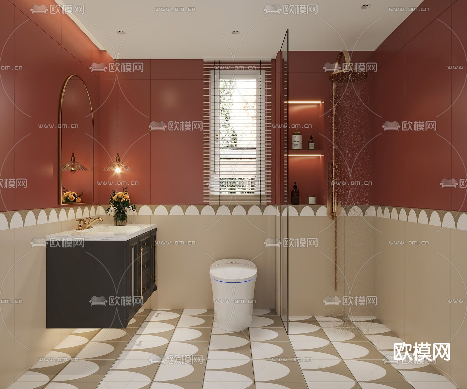 法式轻奢浴室卫生间su模型下载（渲染图1）