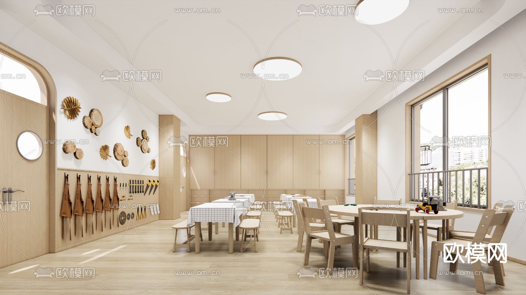 现代幼儿园手工教室su模型下载（渲染图1）