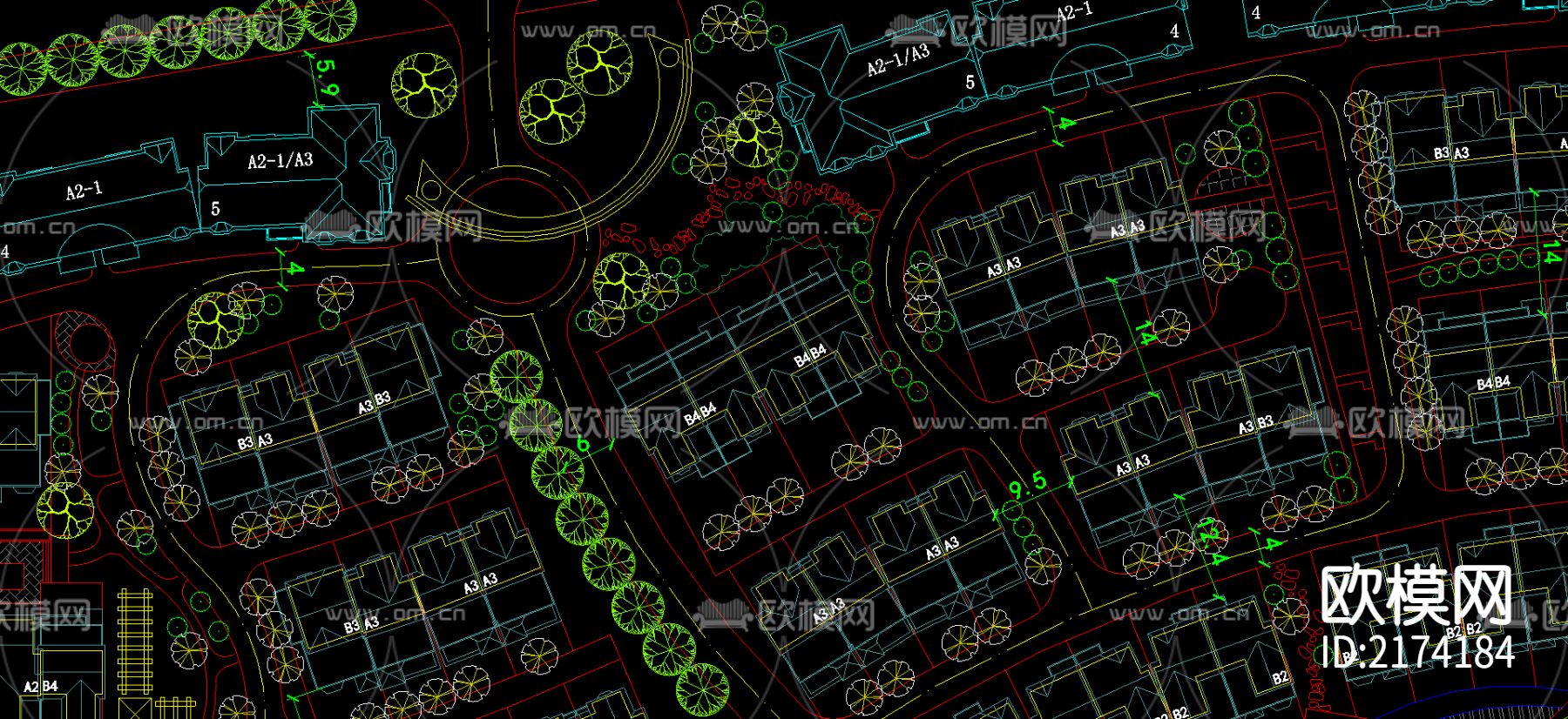 高档住宅区平面cad图库下载（渲染图1）